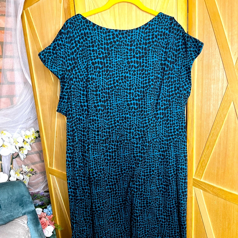 Size 24W Calvin Klein Teal & Black Leopard Print Dress